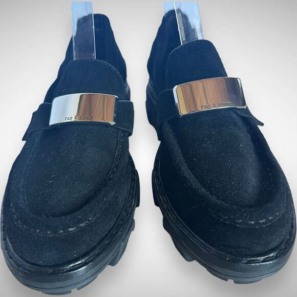 Rag & Bone Shiloh 2.0 Lug Sole Black Suede Loafer Size US 8.5 EU‎ 38.5 Slip On - Picture 3 of 11